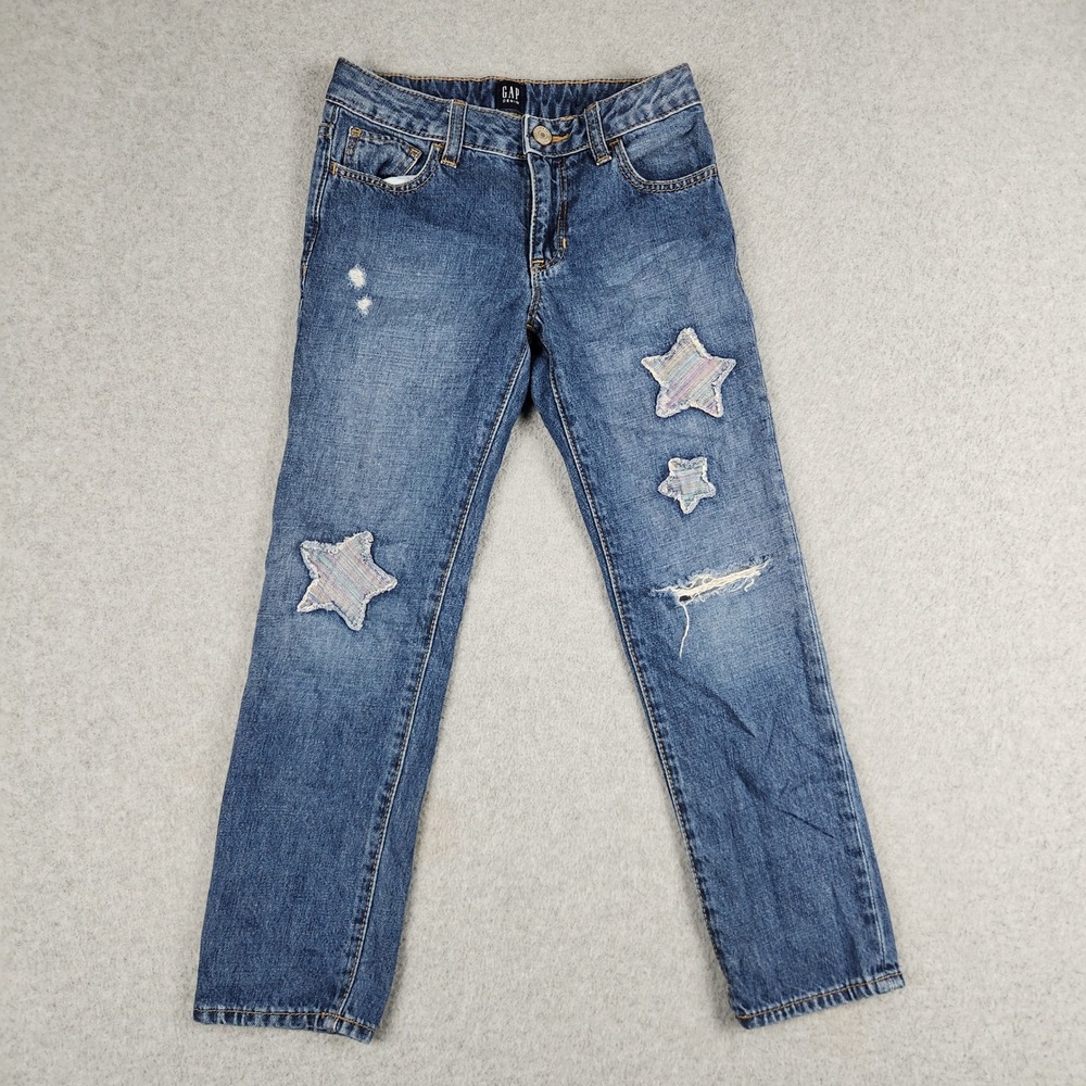 Gap Denim‎ Girlfriend Jeans Womens 7 Juniors Blue Faded Star Patch Distressed
